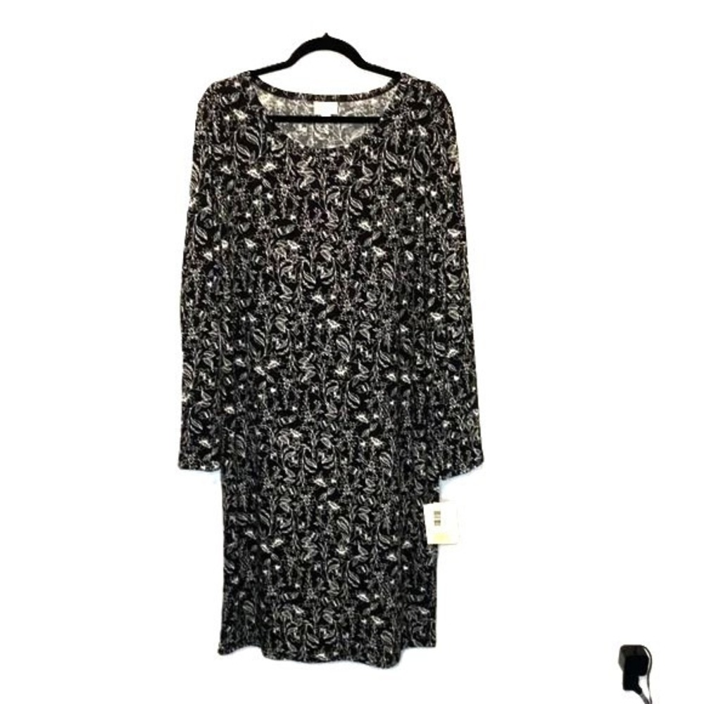 LuLaRoe Debbie Dress Womens 3XL Plus Black White Floral Long Sleeve Sheath New